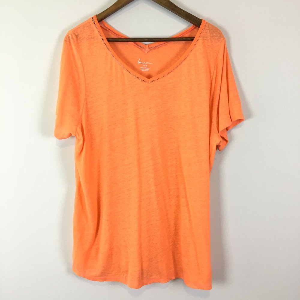 Lane Bryant Hot Orange Short Sleeve VNeck Slub Top - Picture 1 of 7